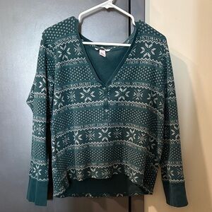 Victoria's Secret Forest Green Fair Isle V-Neck Sweater